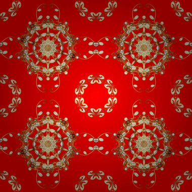 Kırmızı, bej ve kahverengi renkleri altın öğesinde. Altın çiçek süsleme barok tarzı. Damasko sorunsuz yinelenen arka plan. Doku zemin üzerine altın duvar kağıdı.