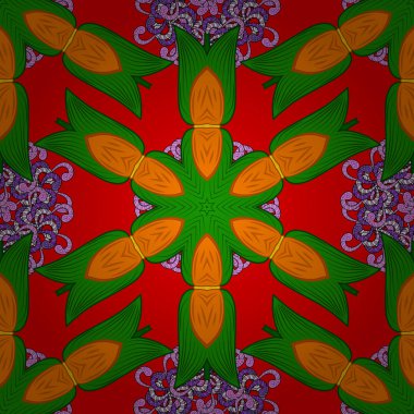 Yeşil, kırmızı ve turuncu renkler karışık renkli Arabesque ile. Vektör soyut stilize renkli mandala.