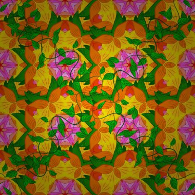 Karışık çiçek tasarım öğesi için duvar kağıdı, hediye kağıt. Renkli renkli çini mandala turuncu, yeşil ve sarı renkler. Olağandışı vektör süsleme dekorasyon. Boho soyut seamless modeli.