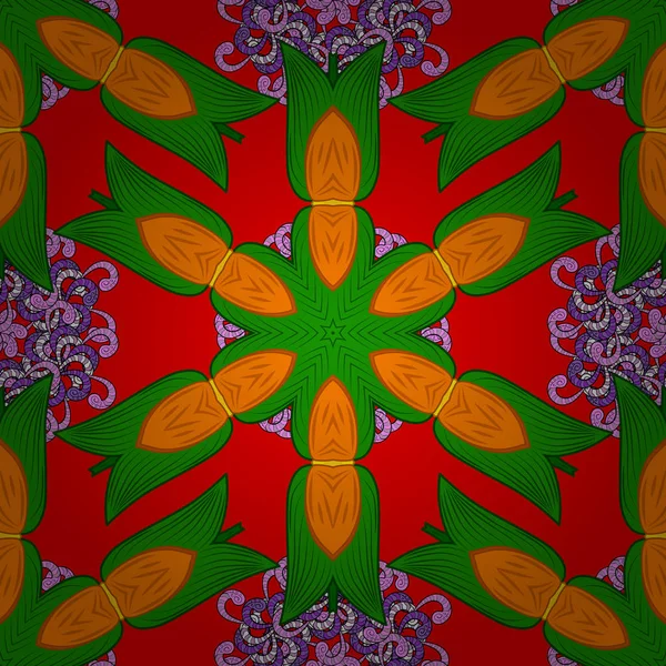 Arabesque Couleur Complexe Avec Des Couleurs Vertes Rouges Orange Mandala — Image vectorielle