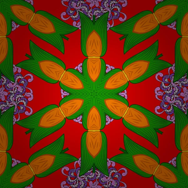 Yeşil, kırmızı ve turuncu renkler karışık renkli Arabesque ile. Vektör soyut stilize renkli mandala.