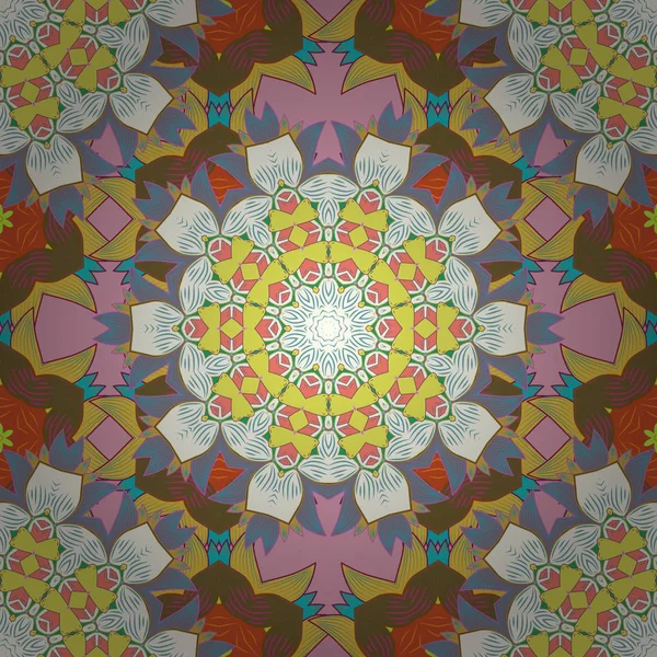 Vektör çiçek düğün dekoratif öğeler. Dikişsiz desen mehndi çiçek dantel buta dekorasyon öğelerle ilgili tarafsız, sarı, kahverengi, mavi ve pembe renkler.