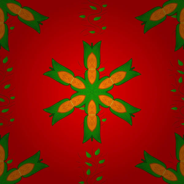 Ilustração Vetorial Mandala Colorida Nas Cores Vermelho Verde Laranja Estilo — Vetor de Stock