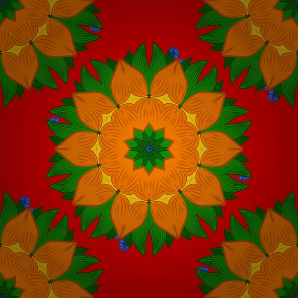 Vektorgeometrische Kreiselemente Rundes Ornamentmuster Orange Rot Und Grün Orientalische Motive — Stockvektor