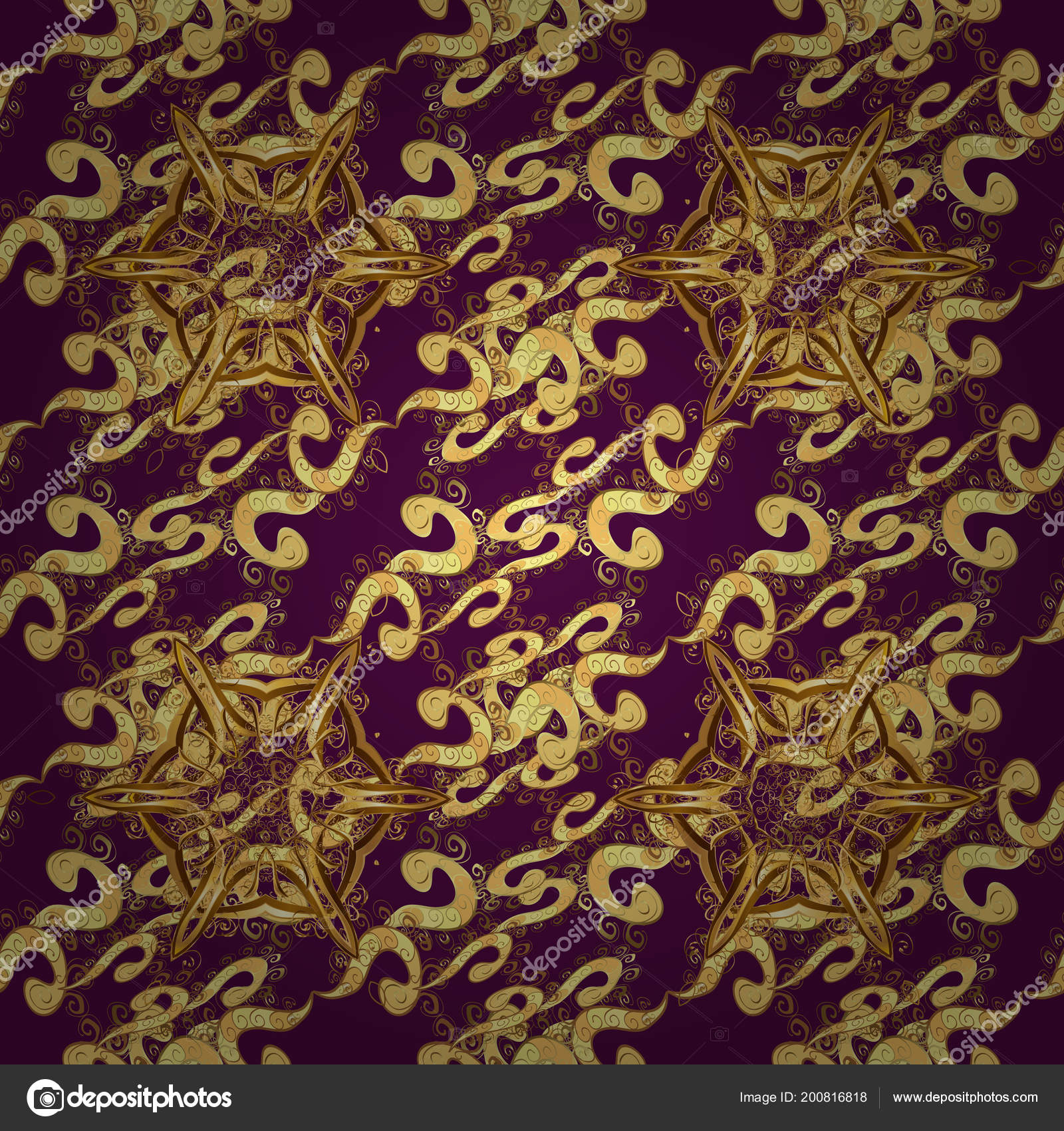 Brilliant Lace, Stylized Flowers, Paisley Seamless Pattern On Purple Colors Brilliant Lace, Stylized Flowers, Paisley Seamless Pattern On Purple Colors