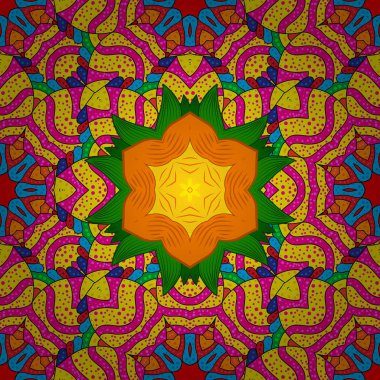 Boho tarzı çiçek seamless modeli. Vektör Mandala. Sarı, kırmızı ve turuncu renkleri. Kiremitli mandala tasarım, baskı kumaş veya yetkin ve daha fazlası için en iyi.