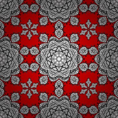 Beyaz, siyah ve kırmızı renkler renkli elemanları ile Dikişsiz vintage desen. Noel, kar tanesi, yeni yıl. Beyaz, siyah ve kırmızı renkler renkli elemanları ile renkli seamless modeli.