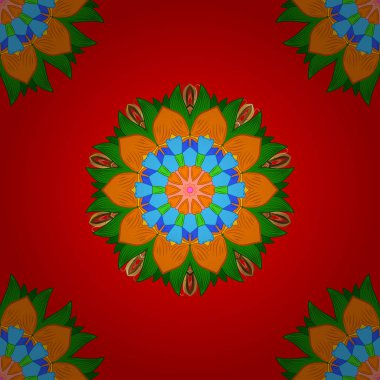 Soyut Mandala kırmızı, turuncu ve yeşil renkler. Vektör çizim.