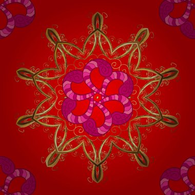 Doğrusal eğilim tarzı. Logo, simge, sembol, amblem, monogram çerçeve oluşturmak için şablon. Lüks dekor. İllüstrasyon kırmızı, pembe ve kahverengi renkler renkli desen. Vektör tasarım öğesi.