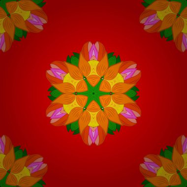 Kırmızı, turuncu ve yeşil renkler üzerinde Mandala şekli vektör. Arapça Vintage Dekoratif süsleme. Mandala arka plan renkli. Doğu, Islam.