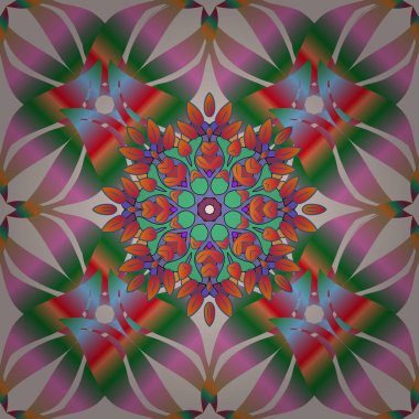 Vektör çizim. Sorunsuz. Sevimli çiçek öğeleri. Tarafsız, yeşil, pembe, turuncu ve mavi renkler çiçekler.