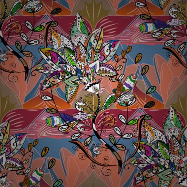 Çiçek ile sorunsuz vektör arka plan. Çocuk tarzı. Bahar Tema Dikişsiz desen arka plan rengi. Düz çiçek öğeleri tasarım.