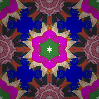 Vektör çizim. Mavi, gri ve turuncu renkler renkli mandala. Mandala tarzı. Zengin etnik çizgili seamless modeli geometrik tasarım.