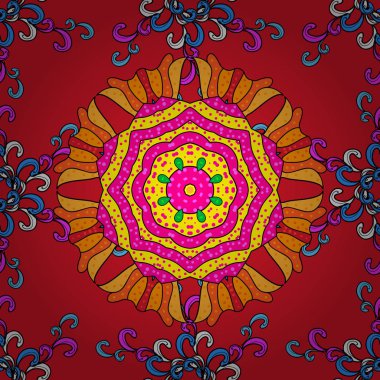 Kırmızı, pembe ve siyah renkli. Islam, Arapça, Hint, Türk, Pakistan. Kırmızı, pembe ve siyah renkler dekoratif Hint yuvarlak Mandala. Vintage desen. Davetiye, Scrapbooking.