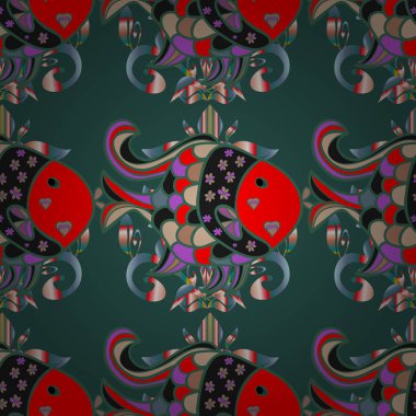 Renkli yaz tasarım. Sualtı vektör arka plan, tropikal deniz balık Dikişsiz desen egzotik balık yeşil, kırmızı ve gri renkler ile.