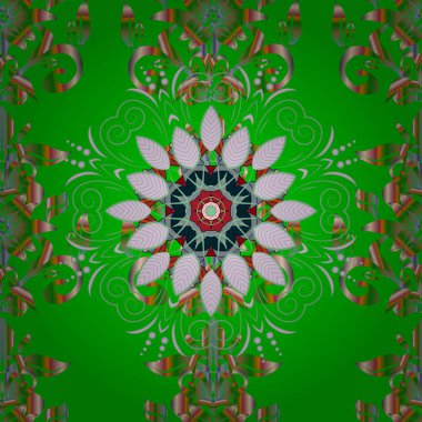 Soyut Mandala yeşil, tarafsız ve bej renkler. Vektör çizim.