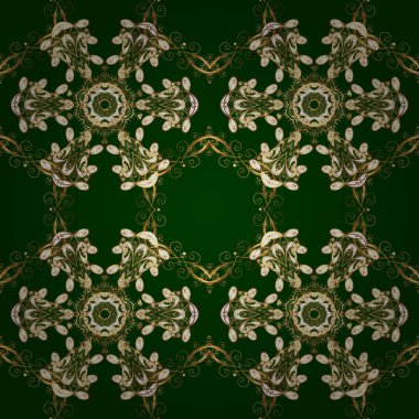 Mavi, kahverengi ve bej renkler üzerinde klasik oryantal desen. Damasko sorunsuz süsleme. Geleneksel vektör ve altın desen.