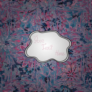 El boyaması illüstrasyon. Soyut dokulu geometrik ve çiçeksiz desen: suluboya desenler, çizgiler, karalamalar, tropikal çiçekler. Egzotik yapraklı simetrik geometrik arkaplan.