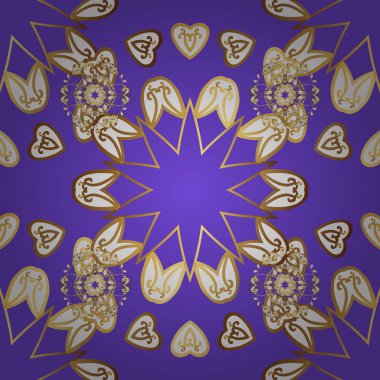 Lüks, Kraliyet ve Victoria kavramı. Bir mor, beyaz ve sarı renkleri altın elemanları ile altın izi. Süslü dekorasyon. Vektör vintage Barok çiçek seamless modeli altın.