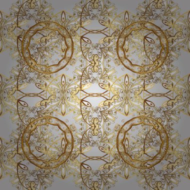 Vektör geleneksel klasik altın Dikişsiz desen gri, bej ve kahverengi renkleri üzerinde. Barok tarzında sorunsuz şark süsleme.