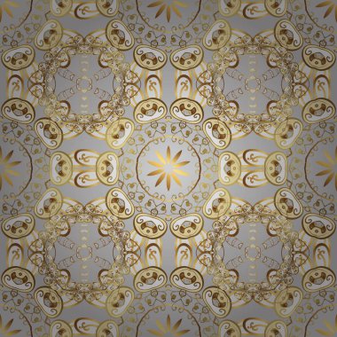 Süslü vektör dekorasyon. Dikişsiz Şam desen arka plan duvar kağıdı tasarım Barok tarzında. Altın altın öğeleri gri, bej ve beyaz renklerle desen.
