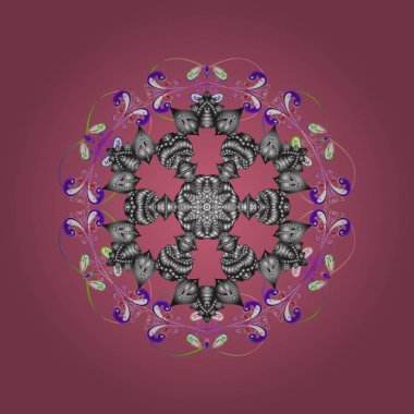 Şirin soyut kar tanesi vektör tasarımı. Düz kar doodle simgeler, kar siluet Noel afiş, kartları için pembe, gri ve mor renkte pul. Yeni yıl kar tanesi.