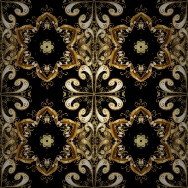 Vektör soyut çiçek çelenk altın doodle fantezi yaprak ve çiçek bir siyah, kahverengi ve bej renkler. El çekilmiş dekoratif çerçeve, albüm kapağı, tebrik kartı, vintage Art deco tarzında.