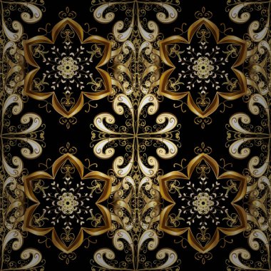 Siyah, kahverengi ve bej ve altın desen. Zarif vektör Klasik desen. Yinelenen öğeleri ile sorunsuz arka plan.