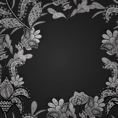 Düz çiçek öğeleri tasarım. Çiçek Dikişsiz desen arka plan, yaz çiçek. Gri, beyaz ve siyah renkler çiçekler. Bahar Tema Dikişsiz desen arka plan rengi.