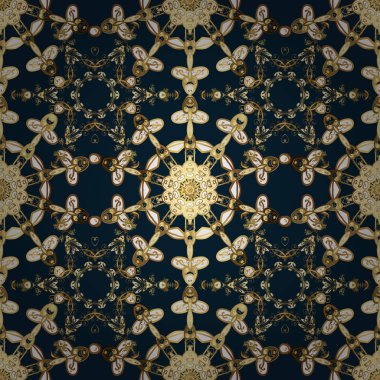 Klasik vintage arka plan. Klasik vektör altın seamless modeli. Geleneksel şark süsleme. Mavi, kahverengi ve bej renkler altın elemanları ile Seamless modeli.