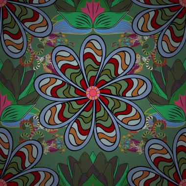 Şekil tekstıl. Davet ve kartpostal tasarımı için dekoratif çiçek öğeleri. Şirin zarif çiçekler vektör çizim. Poster veya kapak için arka plan. Yaprakları ile Seamless modeli.