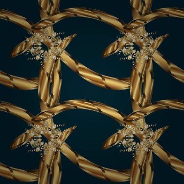 Oryantal tarzı arabesk. Vektör altın desen. Mavi, kahverengi ve bej renkler altın elemanları ile. Vektör çizim. Sorunsuz altın dokulu bukleler.