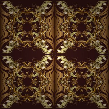 Oryantal tarzı arabesk altın öğeleri. Sorunsuz altın dokulu bukleler. Vektör altın seamless modeli. Kahverengi, sarı ve bej renkler seamless modeli.