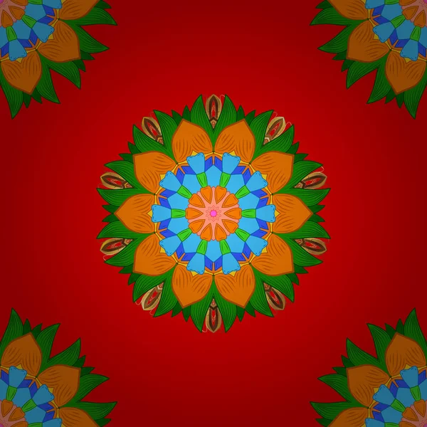 Mandala Abstrait Sur Une Couleur Rouge Orange Verte Illustration Vectorielle — Image vectorielle