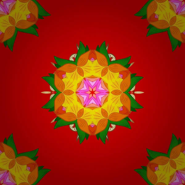 Çiçek Mandala seamless modeli. Vektör etnik Oriental daire süsleme. Islam, Arapça, Indian, Osmanlı motifleri kırmızı, turuncu ve sarı renkler.