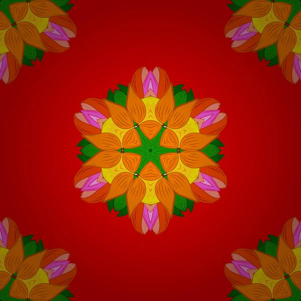 Vektor Mandala Muster Auf Roten Orangen Und Grünen Farben Arabische — Stockvektor