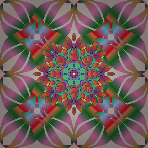 Vektör çizim. Sorunsuz. Sevimli çiçek öğeleri. Tarafsız, yeşil, pembe, turuncu ve mavi renkler çiçekler.