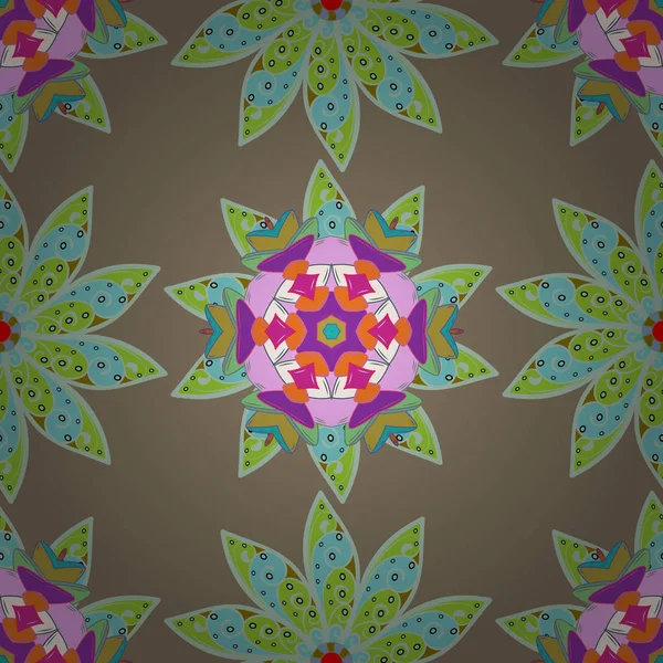 Vektör - hisse senedi. Çiçek yaprakları ve papatya ile Peygamber bej, tarafsız, yeşil, mavi ve pembe renkler ile. Sorunsuz arka plan deseni.