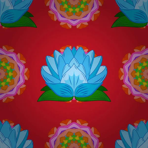 Kırmızı, mavi, turuncu, pembe ve yeşil renkler kırmızı, mavi, turuncu, pembe ve yeşil papatya desen. Vektör çizim. Kırmızı, mavi, turuncu, pembe ve yeşil renkler.