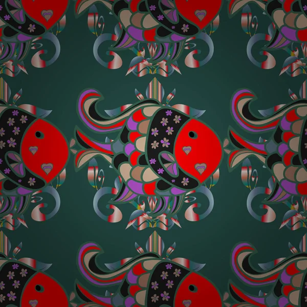 Renkli yaz tasarım. Sualtı vektör arka plan, tropikal deniz balık Dikişsiz desen egzotik balık yeşil, kırmızı ve gri renkler ile.