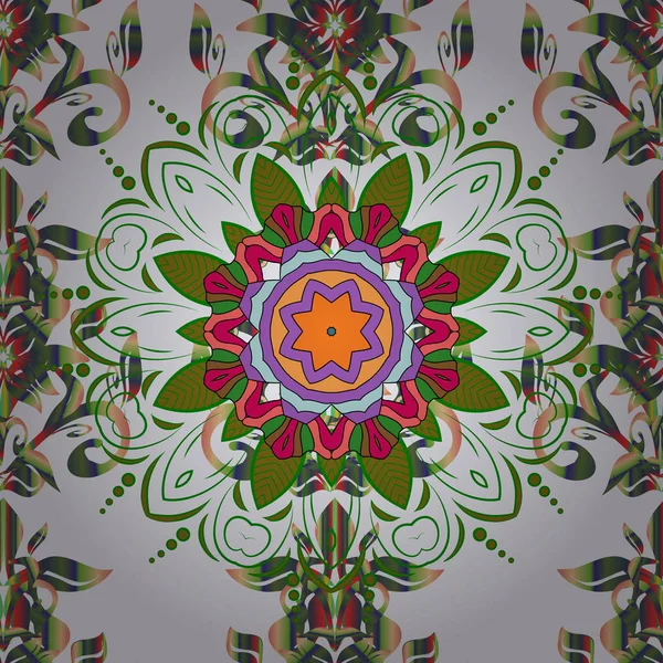 Vektör hediye çeki şablon mandala süsleme tarafsız, yeşil ve kahverengi renkleri ile.