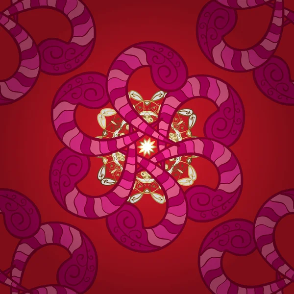 Kaleydoskop, madalyon, yoga, Hindistan, Arapça. Geometrik daire vektör öğesi. Süsleme kırmızı, pembe ve pembe renkli kart ile mandala. Kabile, Boho, Bohem tarzı.