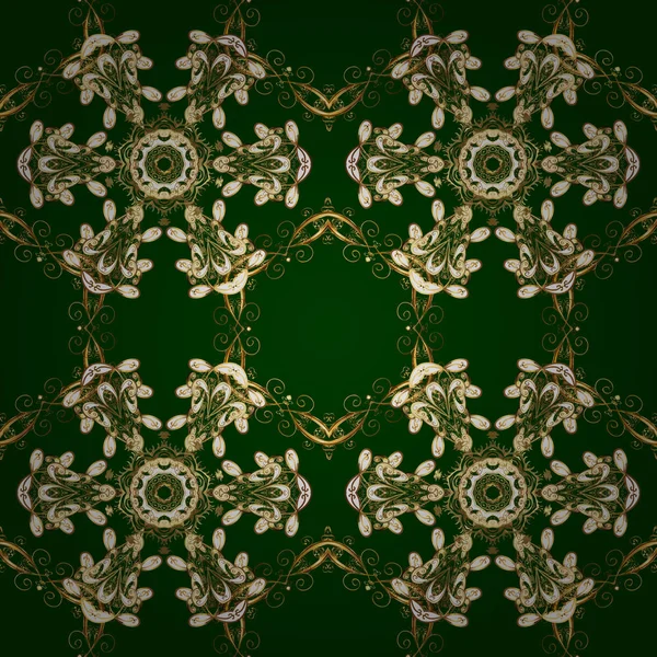 Mavi, kahverengi ve bej renkler üzerinde klasik oryantal desen. Damasko sorunsuz süsleme. Geleneksel vektör ve altın desen.