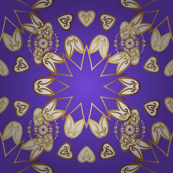 Lüks, Kraliyet ve Victoria kavramı. Bir mor, beyaz ve sarı renkleri altın elemanları ile altın izi. Süslü dekorasyon. Vektör vintage Barok çiçek seamless modeli altın.