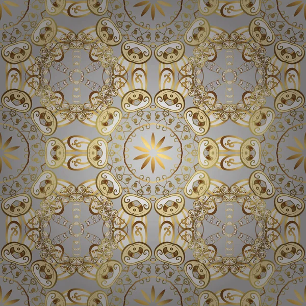 Süslü vektör dekorasyon. Dikişsiz Şam desen arka plan duvar kağıdı tasarım Barok tarzında. Altın altın öğeleri gri, bej ve beyaz renklerle desen.
