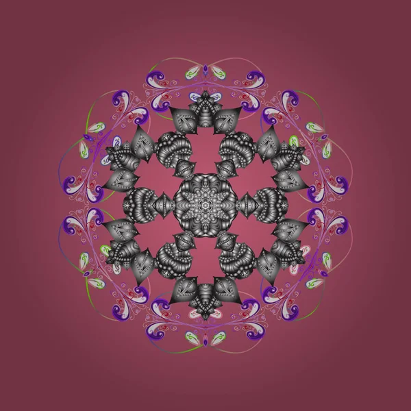 Şirin soyut kar tanesi vektör tasarımı. Düz kar doodle simgeler, kar siluet Noel afiş, kartları için pembe, gri ve mor renkte pul. Yeni yıl kar tanesi.