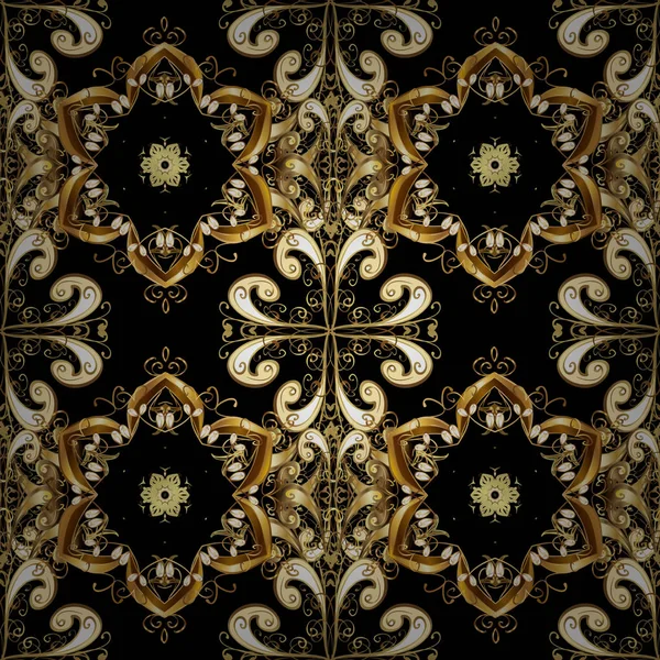 Vektör soyut çiçek çelenk altın doodle fantezi yaprak ve çiçek bir siyah, kahverengi ve bej renkler. El çekilmiş dekoratif çerçeve, albüm kapağı, tebrik kartı, vintage Art deco tarzında.