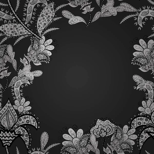 Düz çiçek öğeleri tasarım. Çiçek Dikişsiz desen arka plan, yaz çiçek. Gri, beyaz ve siyah renkler çiçekler. Bahar Tema Dikişsiz desen arka plan rengi.