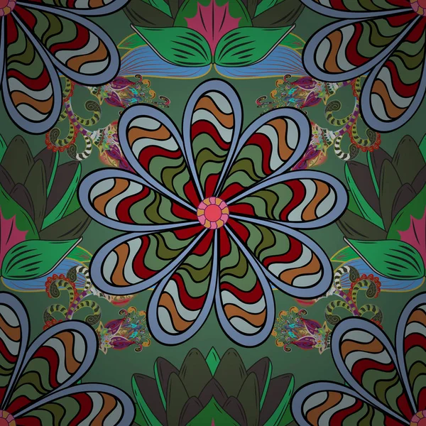 Şekil tekstıl. Davet ve kartpostal tasarımı için dekoratif çiçek öğeleri. Şirin zarif çiçekler vektör çizim. Poster veya kapak için arka plan. Yaprakları ile Seamless modeli.