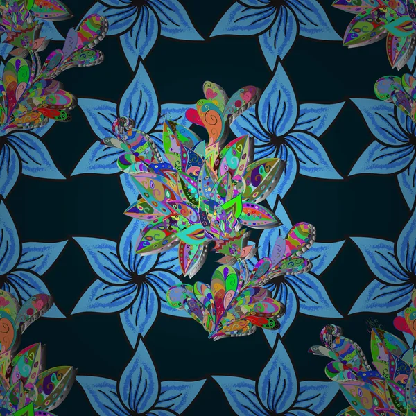 Çiçeklerle kusursuz desen. Çiçekli suluboya arkaplan. Yatak örtüsü, ceket, paket tasarımı, kumaş ve moda kavramları için vektör tekstil baskısı.